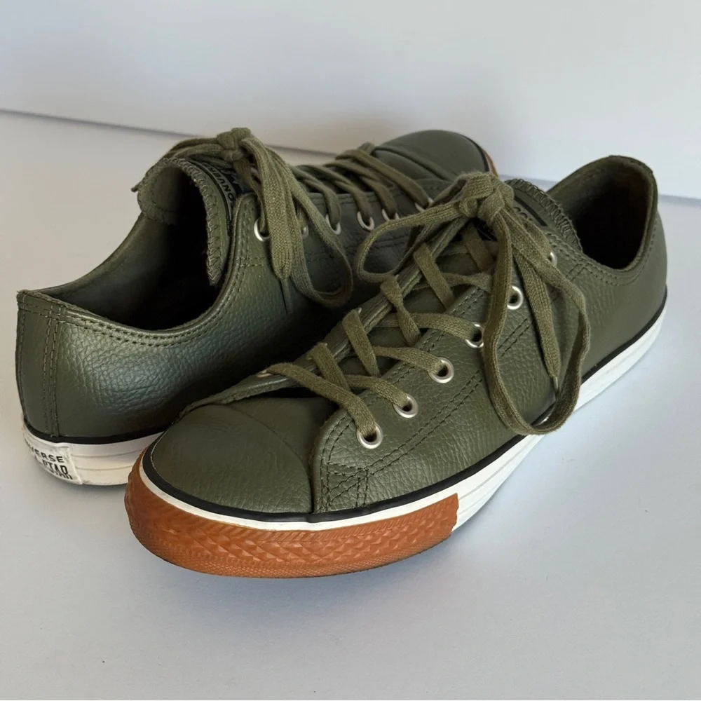 Converse All Star Chuck Taylor Leather Ox Olive Green Shoes Junior Size 6